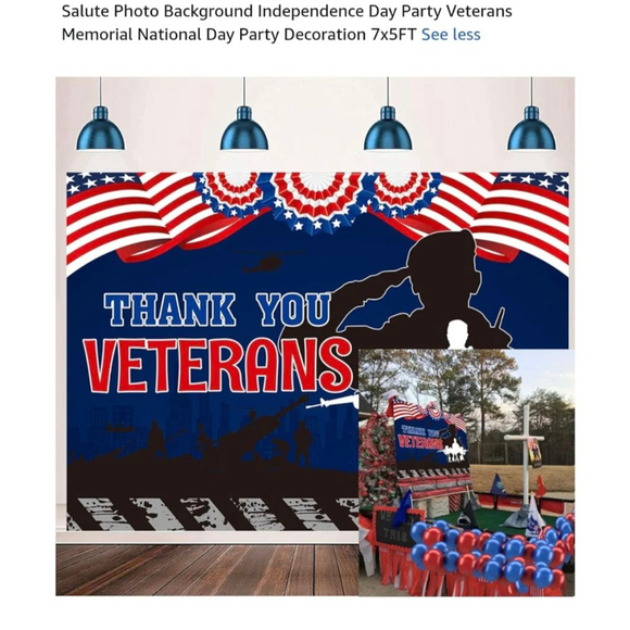 Unisex Photo Backdrop‎ 7x5FT Blue Red Veterans - Picture 1 of 8